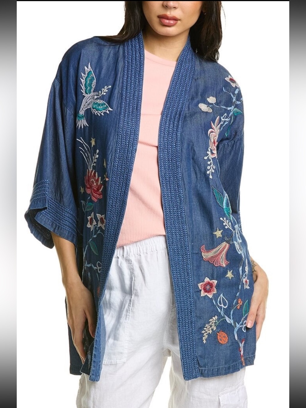Johnny Was Viola Embroidered Open-Front Kimono NWT Medium Large M/L